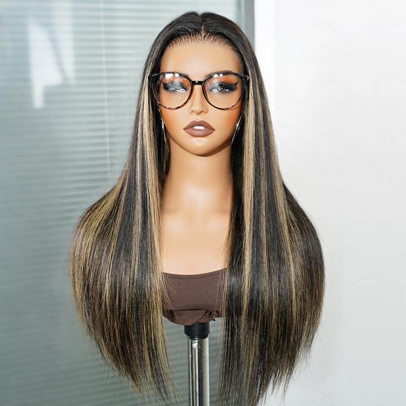 lace frontal human hair wigs blonde highlights