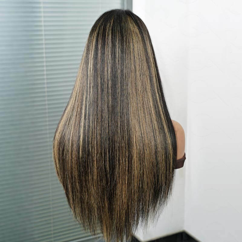 pre cut lace wear and go human hair wigs blonde highlighted