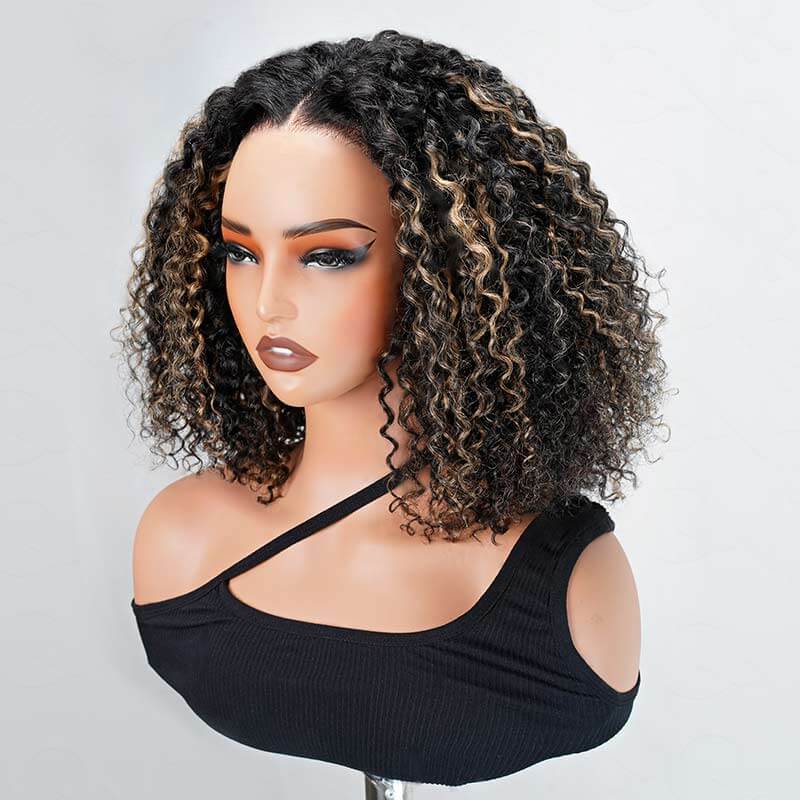 wavy human hair lace closure wigs bob haircut with highlights