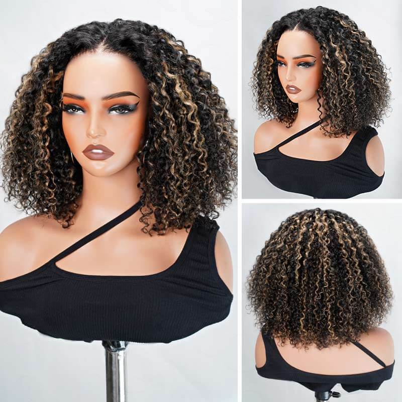 qvr blonde highlight water wave short bob human hair wigs