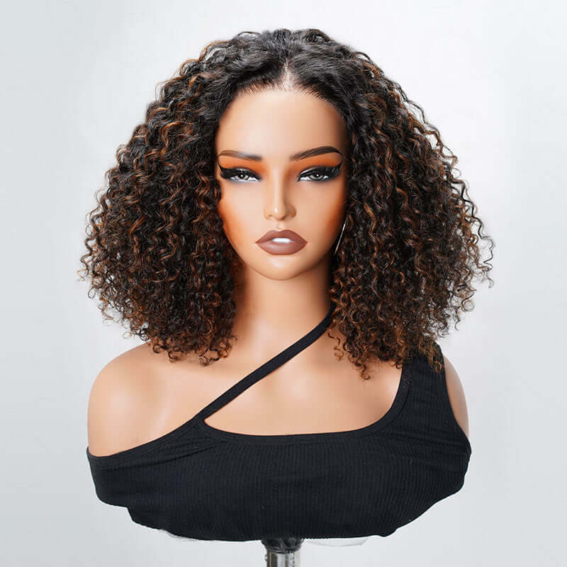deep wave brown highlighted short bob human hair wigs