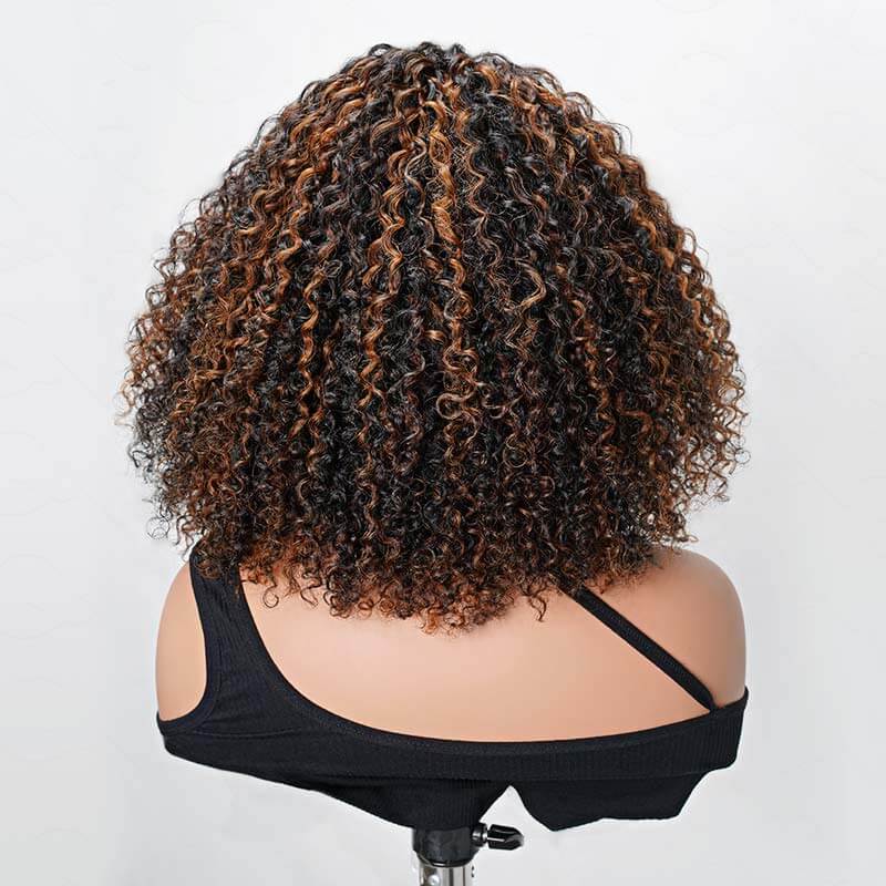 deep wave lace closure short bob wigs with highlights