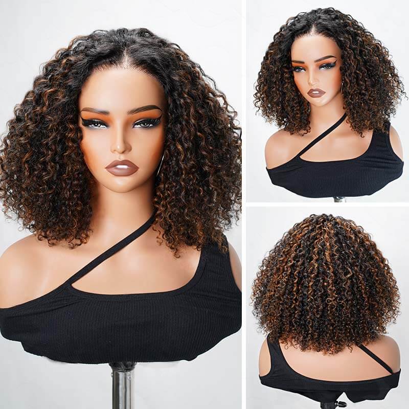 qvr glueless brown highlighted human hair bob wigs