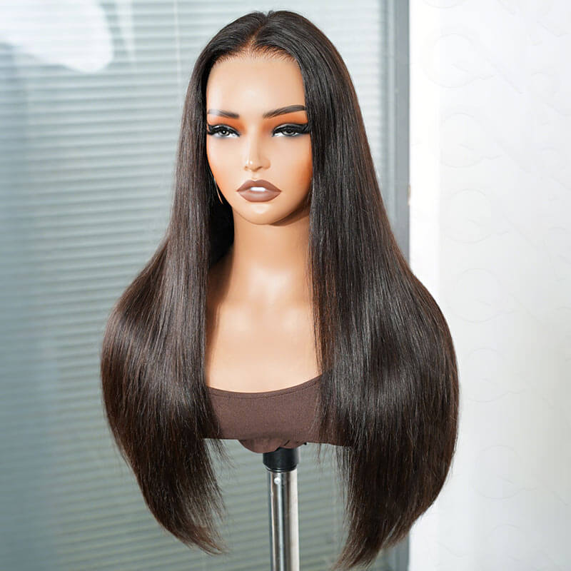 high 180% density human hair black straight wigs