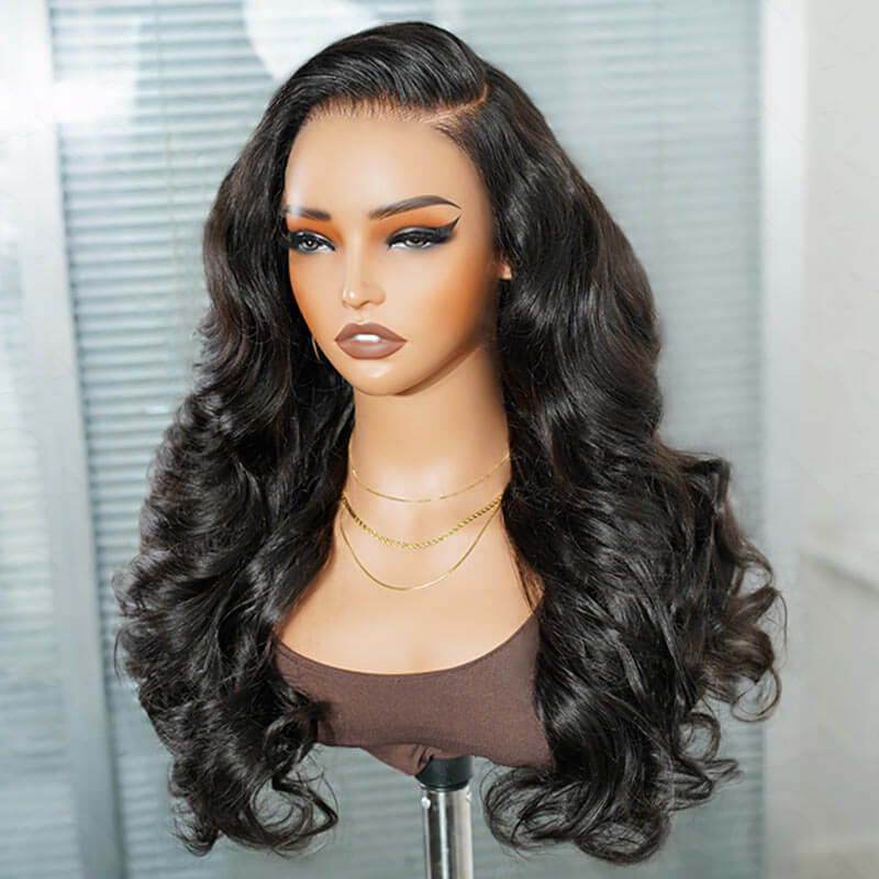 9*6 pre cut lace frontal human hair wigs natural black color