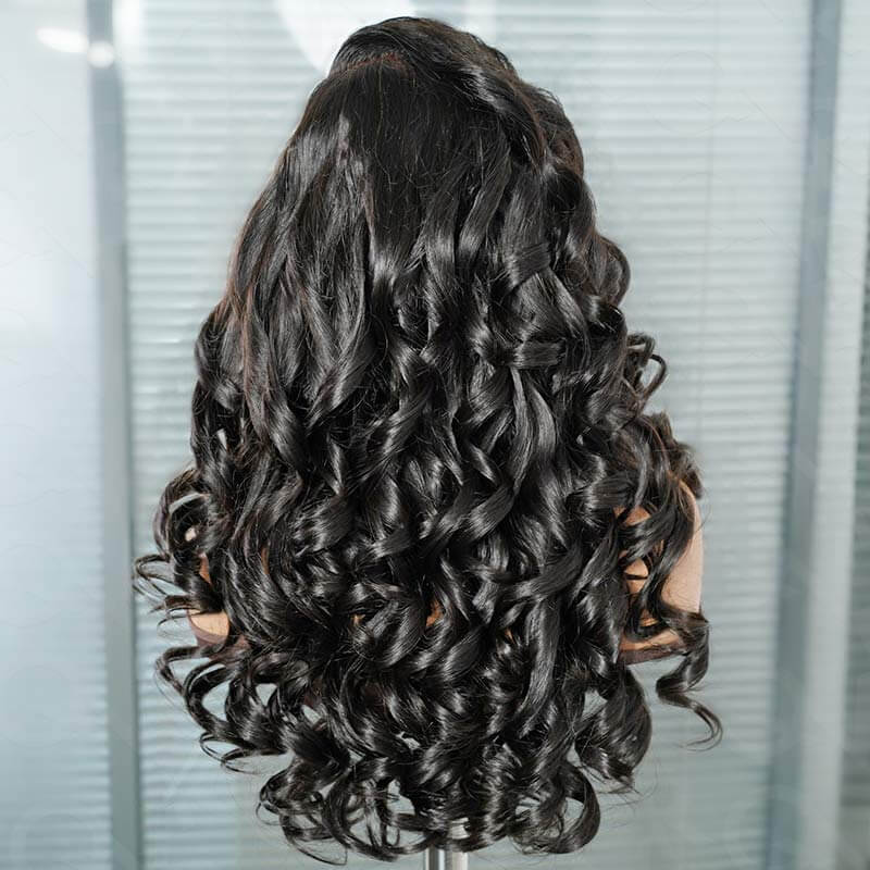 natural black loose body wave glossy human hair wigs