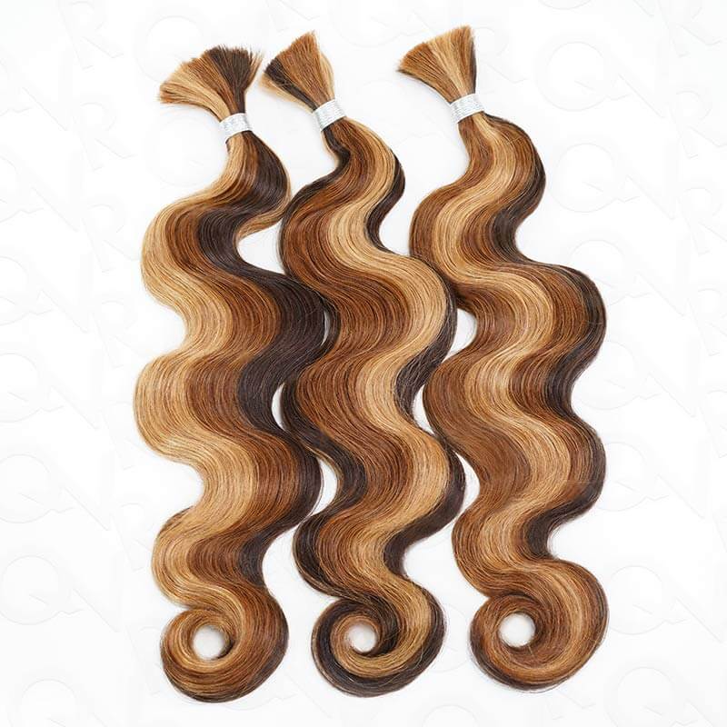 qvr hair brown highlight body wave human hair bulk for braiding