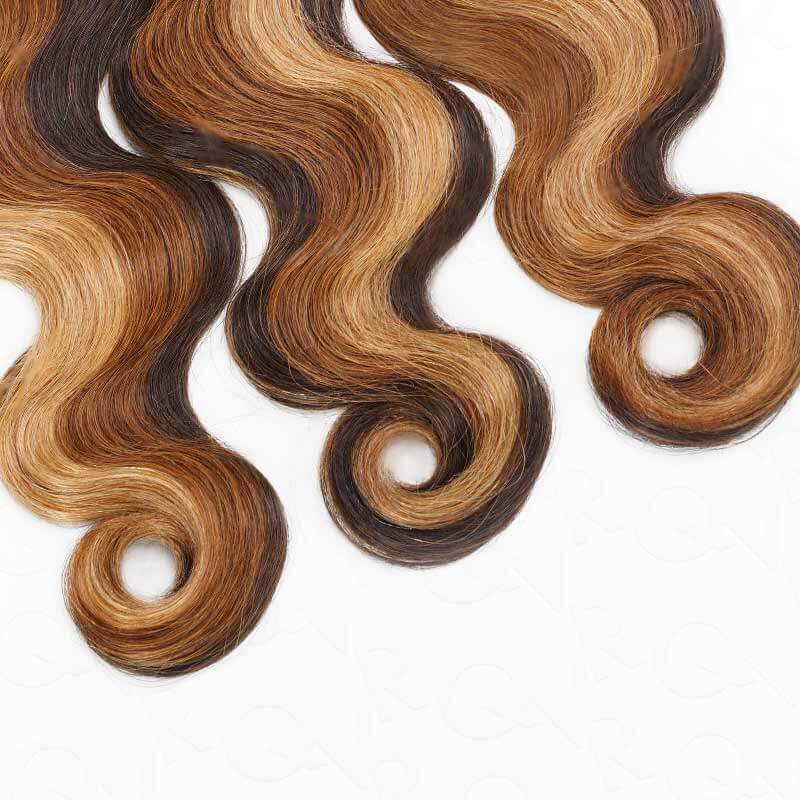 body wave texuted blonde and brown highlight human hair bulk