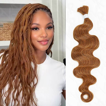 QVR Body Wave Boho Knotless Braids Human Bulk Hair Auburn Brown Human Braiding Hair Extensions
