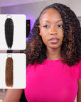 QVR Highlight Brown Small Kinky Curly Feather Crochet Hair Machine Made Feather Human Hair Extension