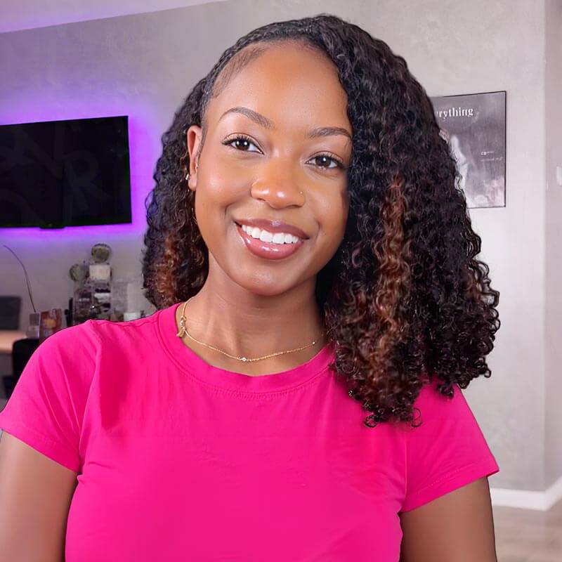 QVR Highlight Brown Small Kinky Curly Feather Crochet Hair Machine Made Feather Human Hair Extension