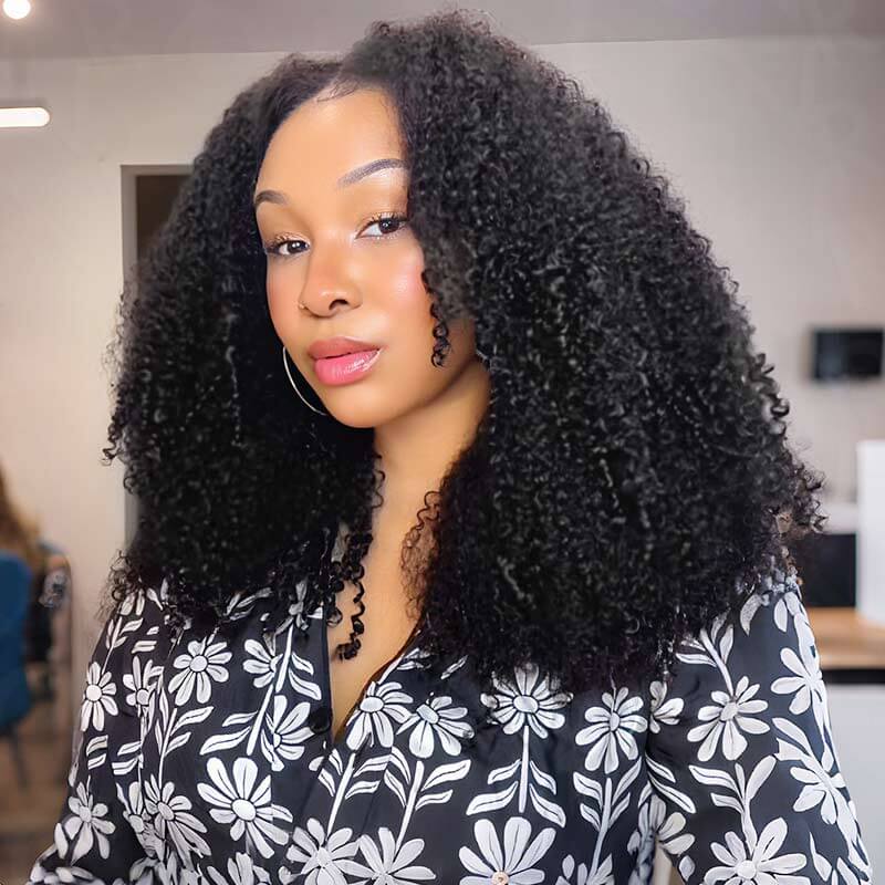 QVR Burmese Kinky Curly Crochet Hair Machine Made Natural Black Natural Curls Feather Human Hair Extension