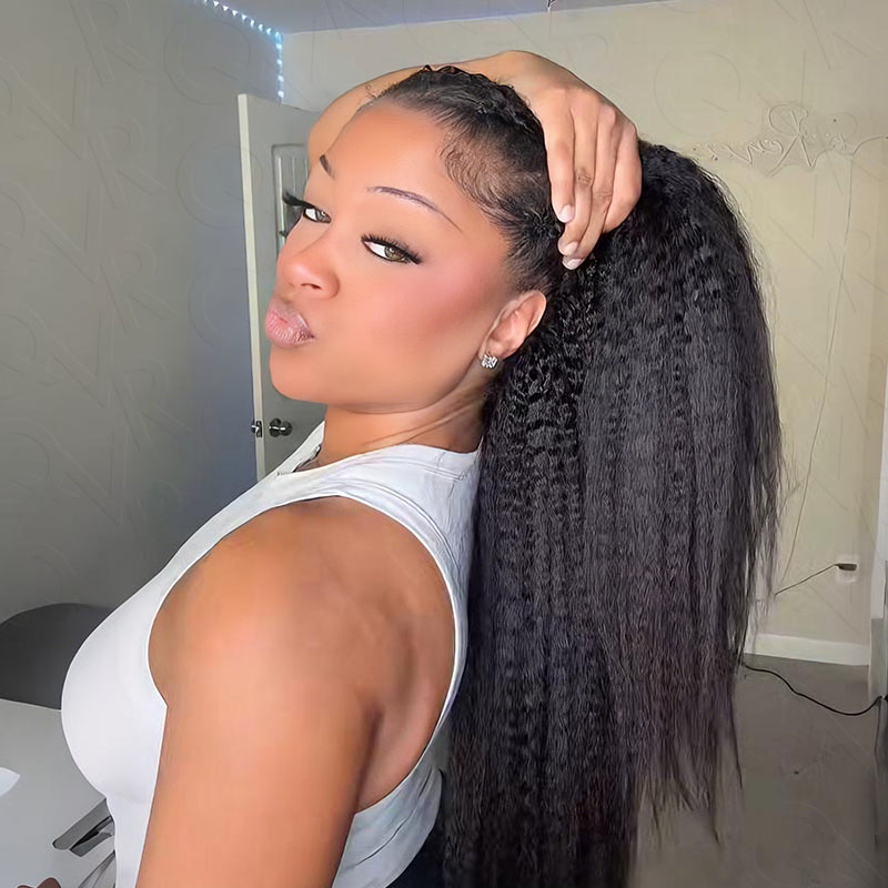 QVR Kinky Straight Crochet Hair Natural Black Machine Made Feather Human Hair Extension