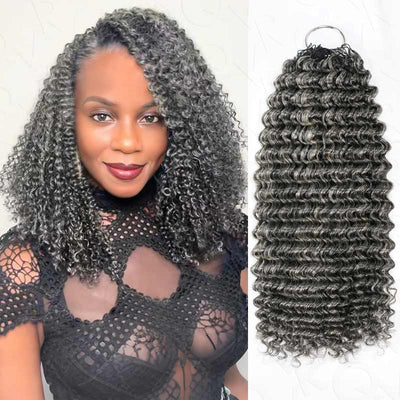 salt and pepper colored small kinky curly crochet braids extensions