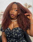 QVR Reddish Brown Human Crochet Hair Small Kinky Curly Machine Made 