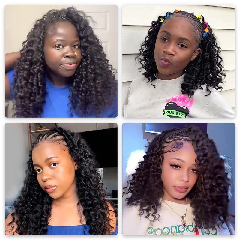 QVR Deep Wave Crochet Hair Natural Black Machine Made Feather Human Hair Extension