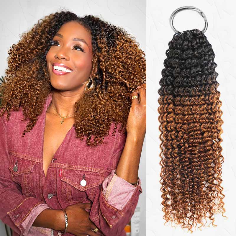 qvr small kinky curly crochet braids, curly human hair with brown ombre color