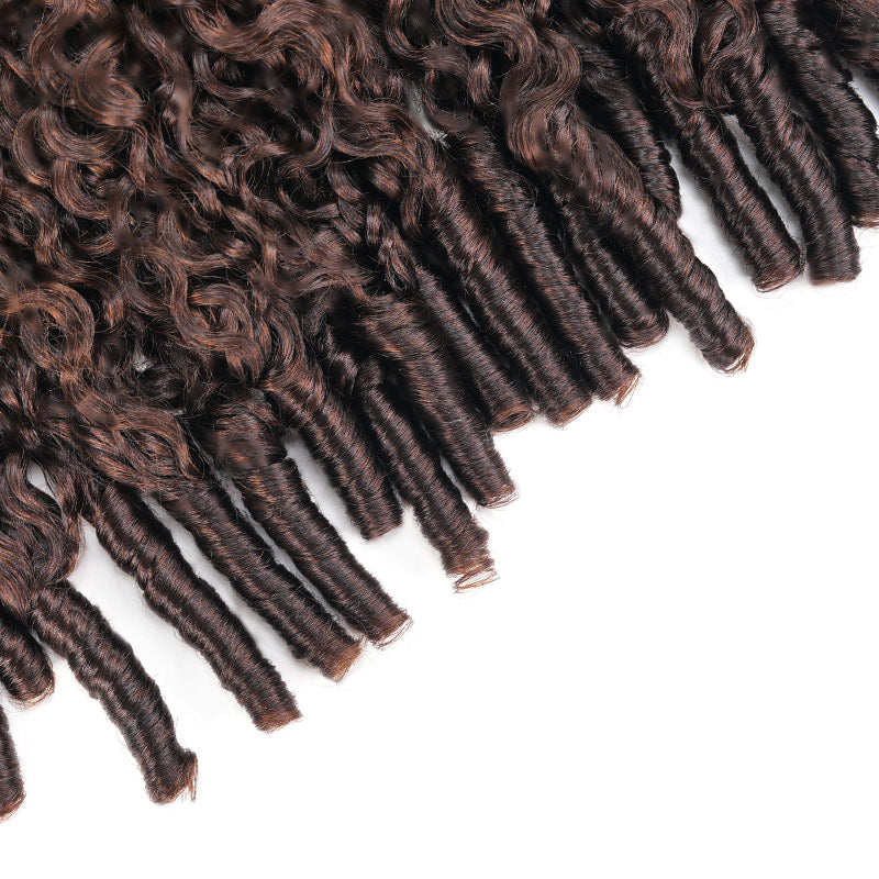 QVR Burmese Curly Feather Crochet Human Hair Ombre Brown 