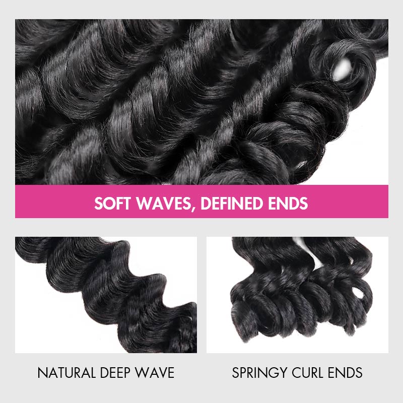 QVR Loose Deep Wave Boho Knotless Braids with Spring Curl Ends Natural Black Bulk Human Braiding Hair Extensions