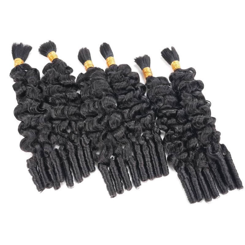 QVR Burmese Curly Boho Knotless Braids Human Bulk Hair Natural Black Human Braiding Hair Extensions