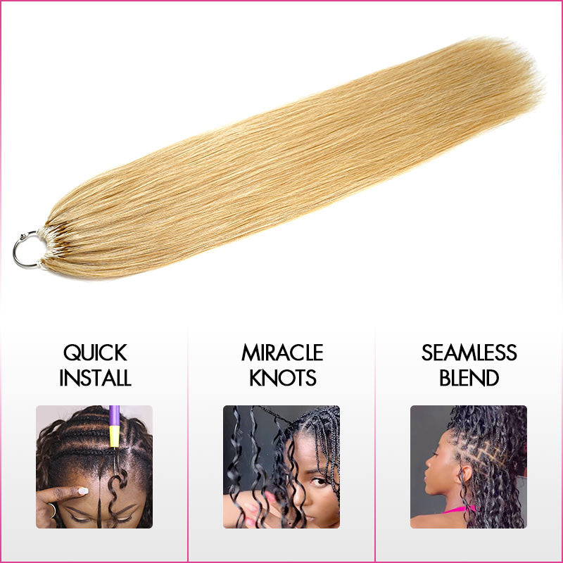 QVR Silk Straight Feather Crochet Human Hair Golden Blonde Color 