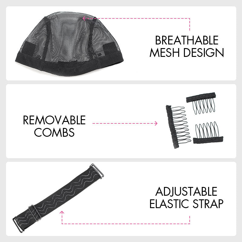 QVR Black Mesh Weaving Cap Elastic Crochet Braid Wig Caps for Making Wig