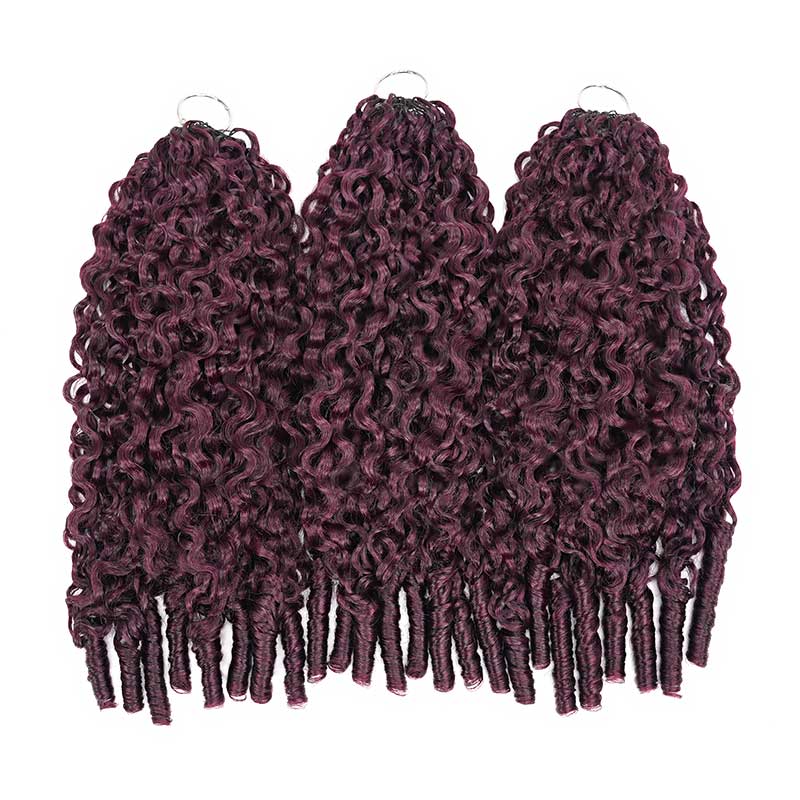 QVR Burmese Curly Feather Crochet Human Hair Dark Burgundy 