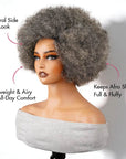 QVR Salt and Pepper Side Part Afro Curl Bouncy Human Hair Machine Made Glueless Wig