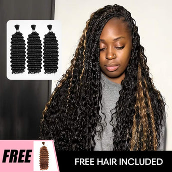 B3G1|QVR Deep Wave Boho Knotless Braids Human Bulk Hair