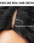 QVR Glueless Burmese Curly V Part Wigs Natural Black Invisible Lace Edge Human Hair Wig