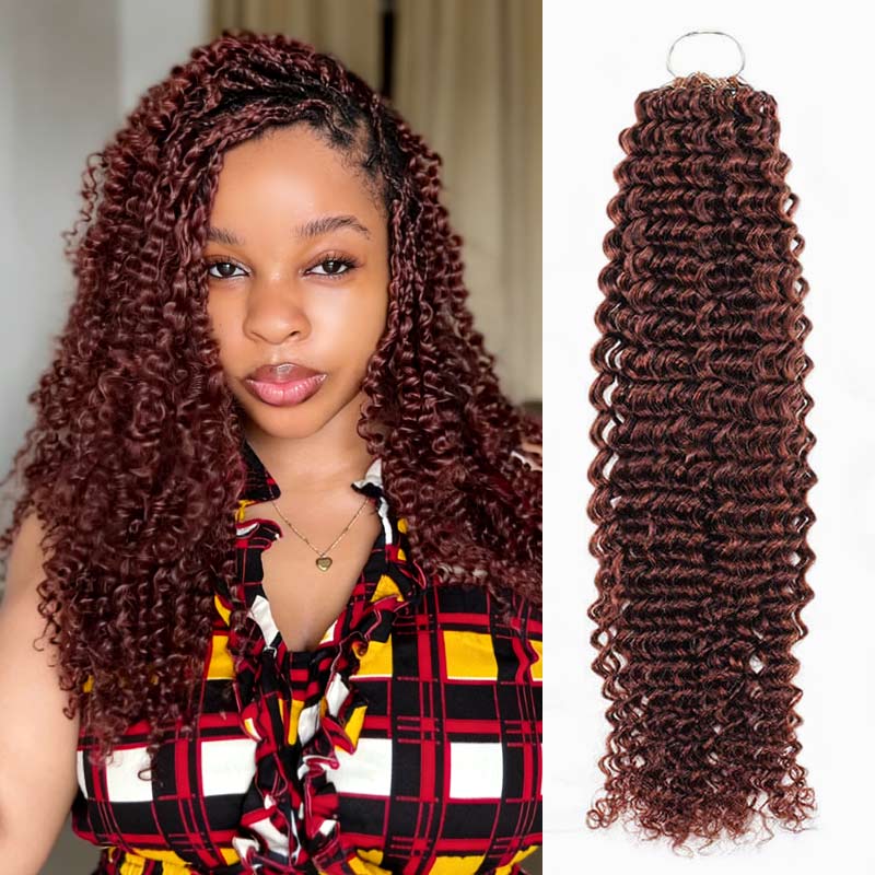 QVR Reddish Brown Human Crochet Hair Small Kinky Curly Machine Made 