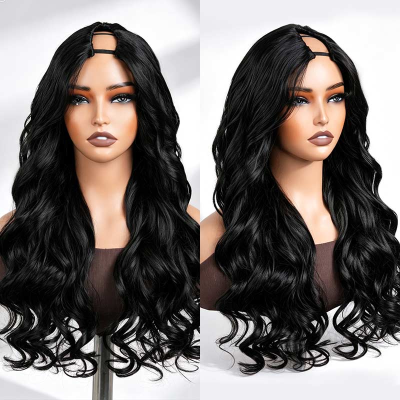 QVR Glueless Pre-Curled New Body Wave Human Hair U Part Wigs