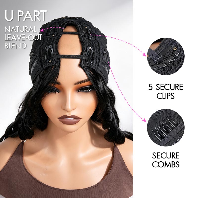 QVR Glueless Pre-Curled New Body Wave Human Hair U Part Wigs