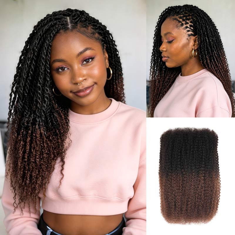 QVR Ombre Afro Kinky Bulk Braids Hair Extensions for Passion Twists &amp; Locs