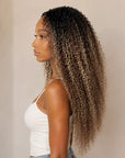 QVR Sun-Kissed Blonde Mixed Highlights Feather Crochet Human Hair Burmese Kinky Curly Miracle Knots Crochet Weave Hair Extensions