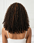 QVR Brown Highlight V Part Wigs Burmese Curly Invisible Lace Edge Human Hair Wig