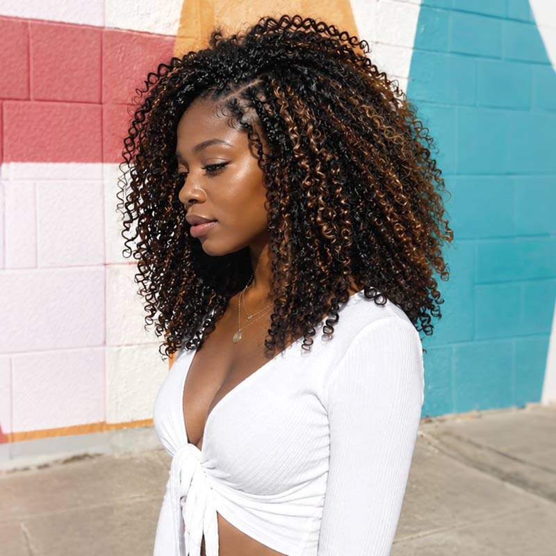 QVR Brown Highlight Feather Crochet Human Hair 