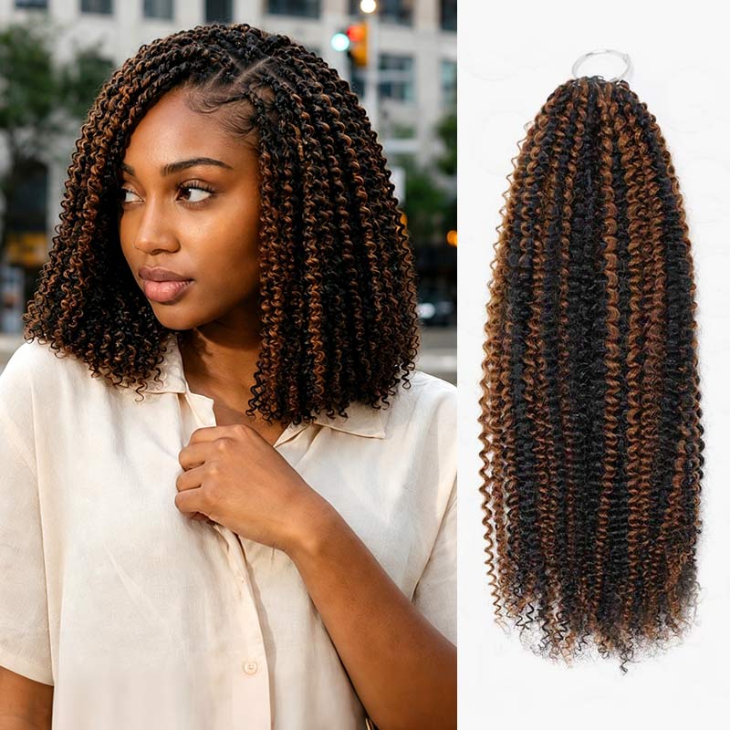 QVR Brown Highlight Feather Crochet Human Hair 
