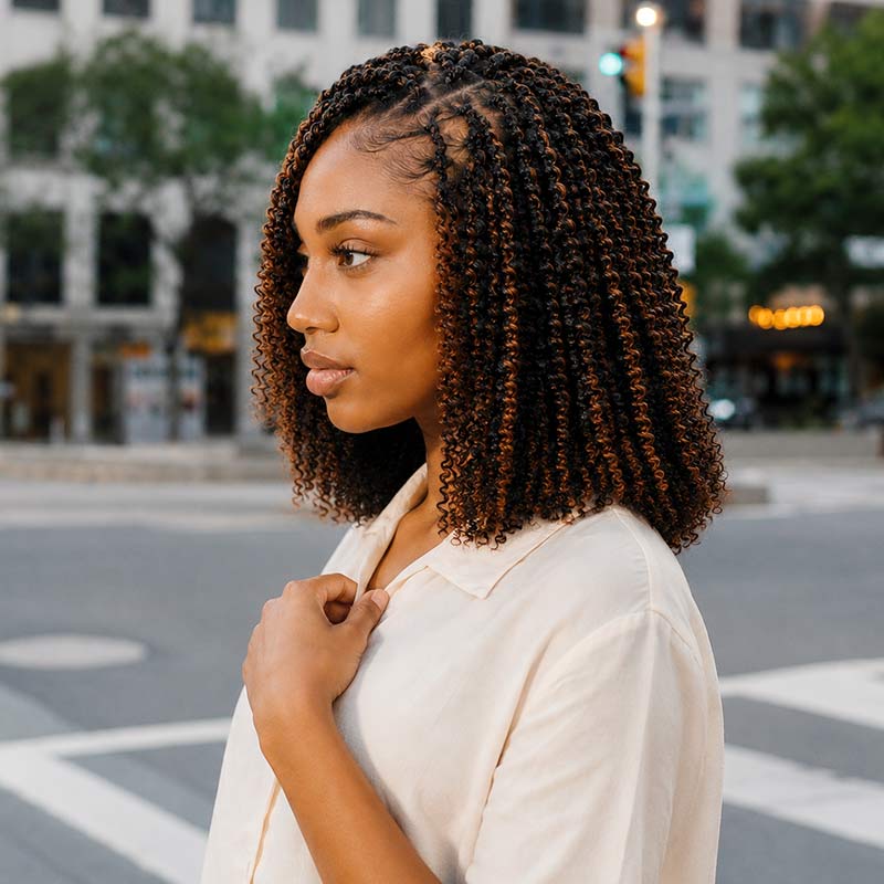 QVR Brown Highlight Feather Crochet Human Hair 