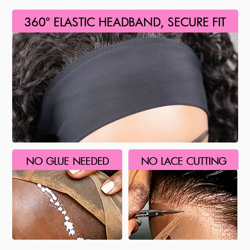 QVR Hair Twist Curly Headband Wig 100% Human Hair Glueless Wigs for Women