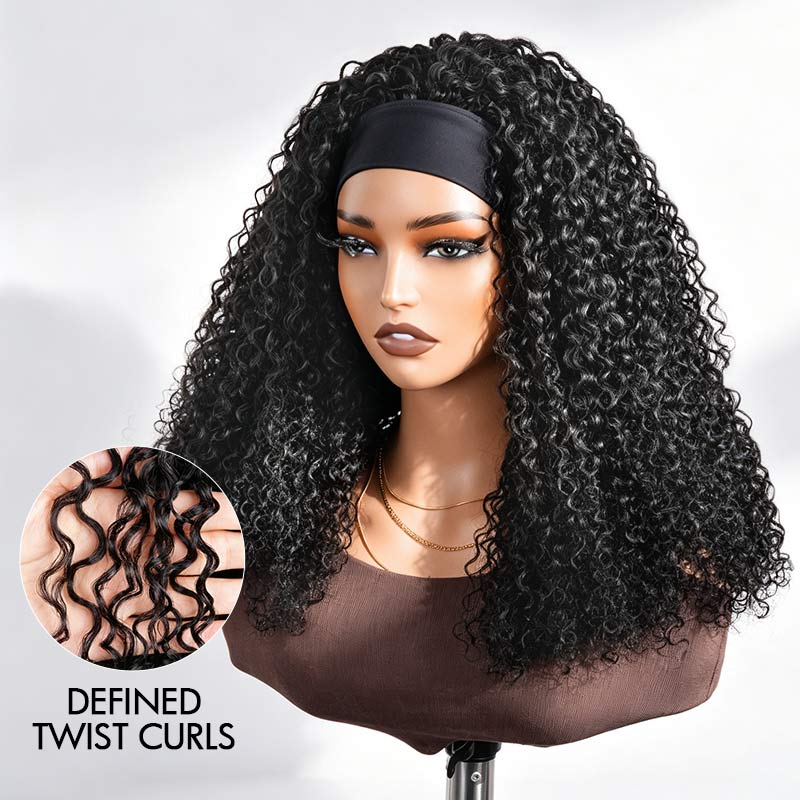 QVR Hair Twist Curly Headband Wig 100% Human Hair Glueless Wigs for Women