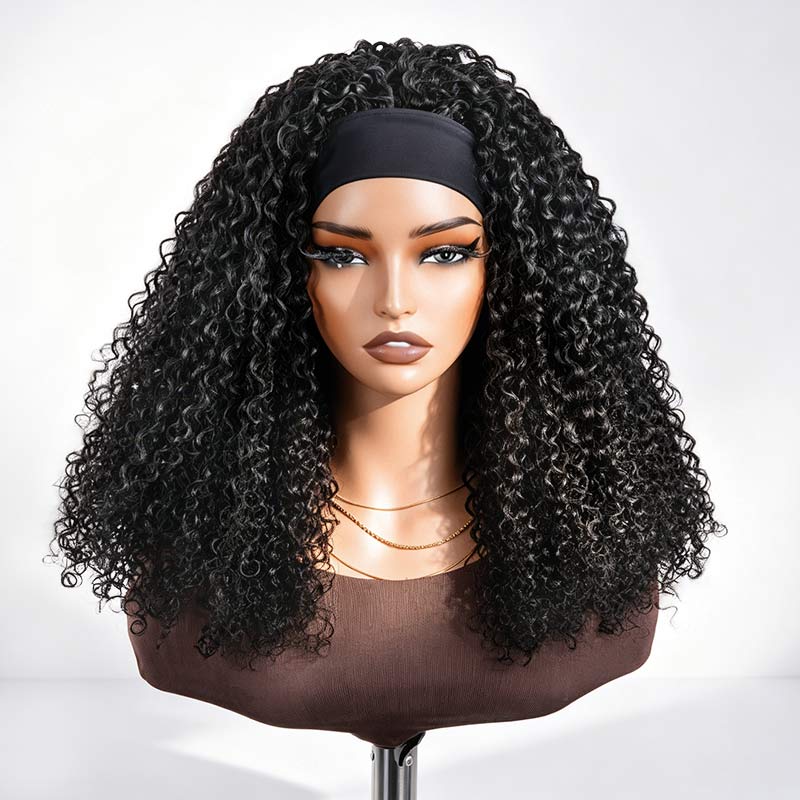 QVR Hair Twist Curly Headband Wig 100% Human Hair Glueless Wigs for Women