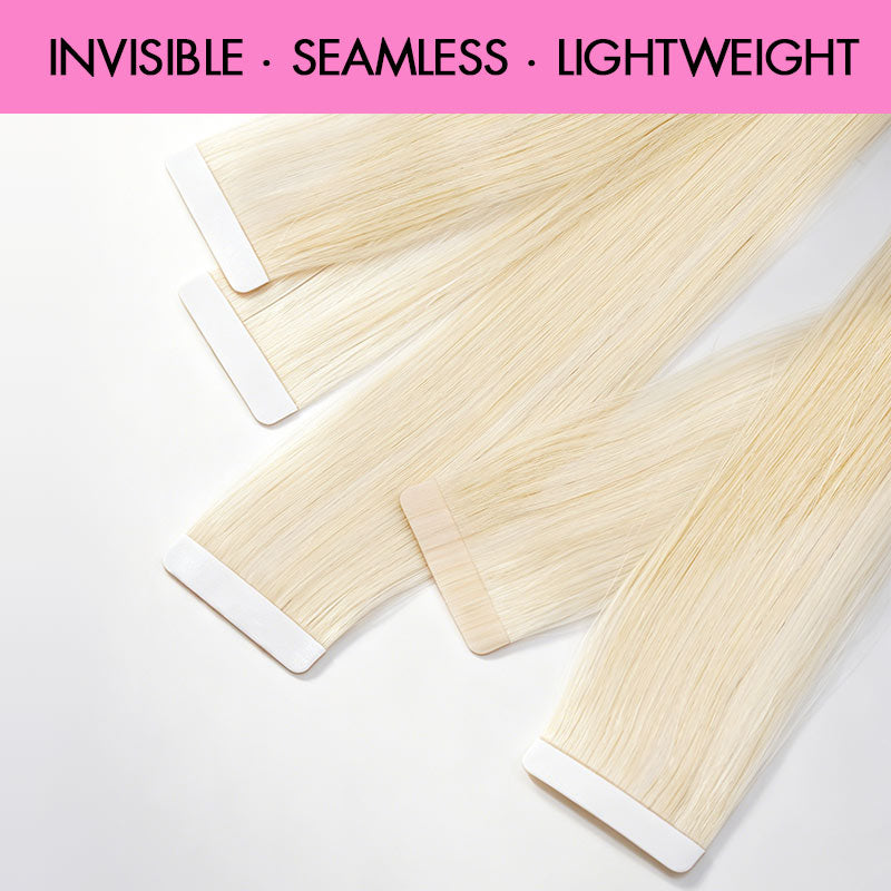 QVR Invisible Straight Tape In Hair Extensions Natural Black Premium 