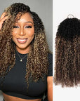 QVR Sun-Kissed Blonde Mixed Highlights Feather Crochet Human Hair Burmese Kinky Curly Miracle Knots Crochet Weave Hair Extensions
