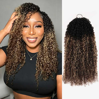 P3G5|Sun-Kissed Blonde Mixed Highlights Burmese Kinky Curly Feather Crochet Human Hair