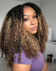 QVR Sun-Kissed Blonde Mixed Highlights Feather Crochet Human Hair Burmese Kinky Curly Miracle Knots Crochet Weave Hair Extensions