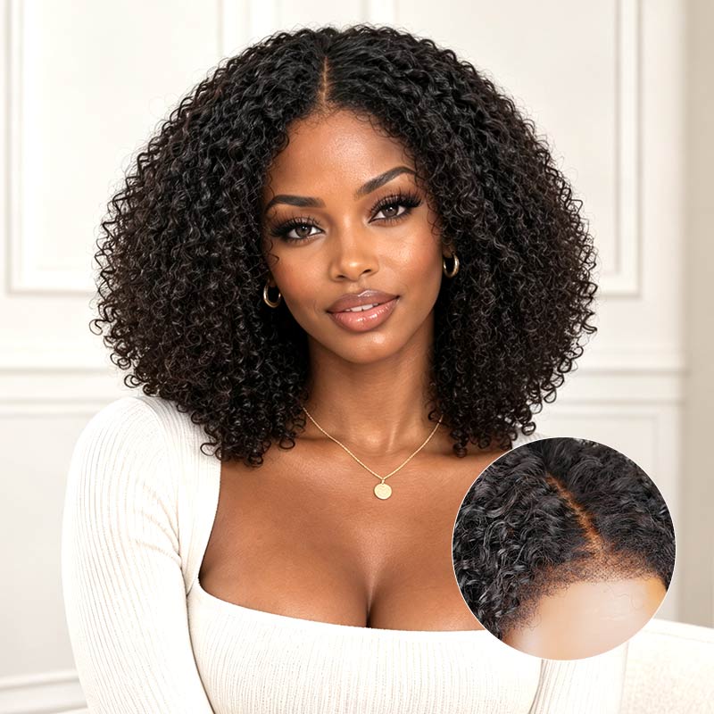 QVR 4C Edges Curly 9x6 Lace Short Bob Wigs Glueless Human Hair Wig