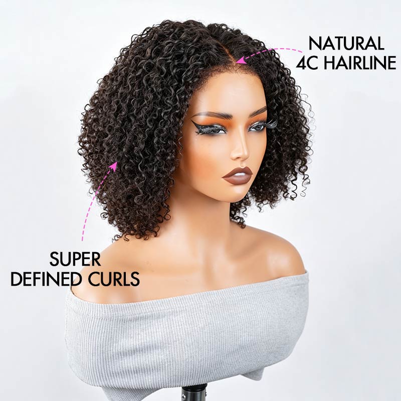QVR 4C Edges Curly 9x6 Lace Short Bob Wigs Glueless Human Hair Wig