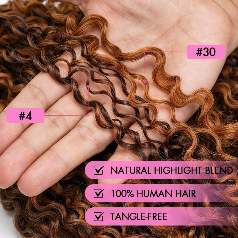 QVR Burmese Kinky Curly Feather Crochet Human Hair Highlight 