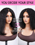 QVR 2-In-1 Style Switch Dream Curls Kinky Curly & Straight Invisible V Part Bob Wig